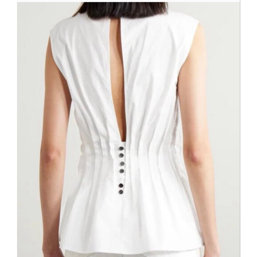 Women's KHAITE White Sleeveless Pleated Blouse with Button Back S